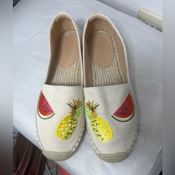 J. Crew EUC Fruit Embroidered Canvas Espadrilles Sz 7 Spring Resort Vacation - Picture 4 of 13